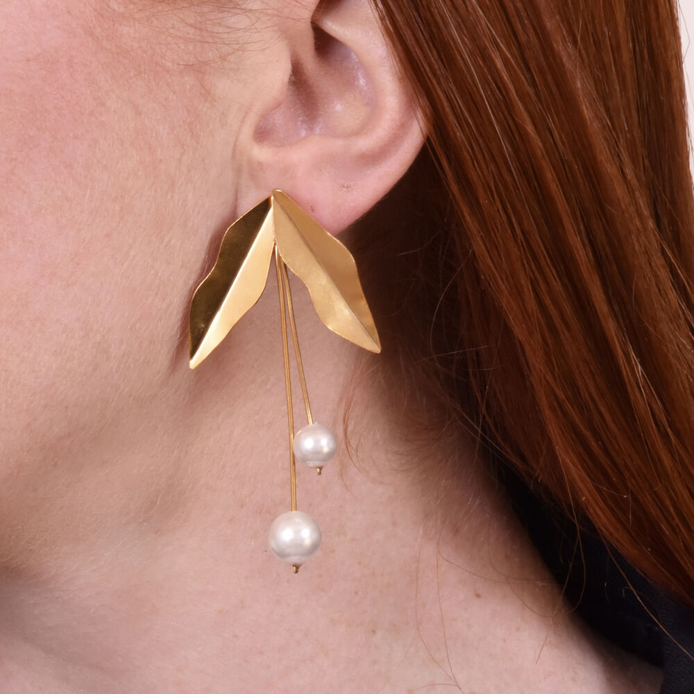 Culturesse Marjorie 24K Artisan Gold Leaf Earrings - Picture 14 of 18