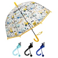 Kids Clear Dome Umbrella Construction Vehicles Print - Random Colour Supplied Pack of 4 images 0