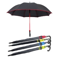 Long Black Umbrella U Shaped Handle Coloured Trim Assorted Colours - Random Colour Supplied Pack of 4 images 0