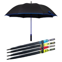 Long Black Umbrella Straight Handle Coloured Trim Assorted Colours - Random Colour Supplied Pack of 4 images 0