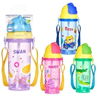 Momeasy Kids Water Bottle 450mL with Straw and Strap - Random Design and Colour Supplied Pack of 6 images 0