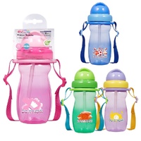 Momeasy Kids Water Bottle 410mL with Straw and Strap 9m+ - Random Design and Colour Supplied Pack of 5 images 0