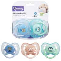 Momeasy Silicone Pacifier 2 Pack with Protective Caps 6m+ - Random Design and Colour Supplied Bundle of 4 images 0