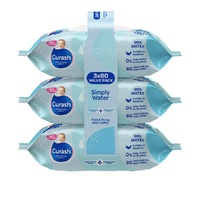 Curash Simply Water Baby Wipes 3 x 80 Pack images 0