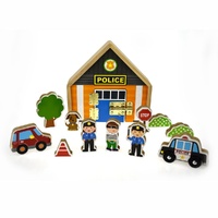 Wooden Police Station Playset with Figures and Vehicles Pack of 5 images 0