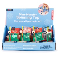 Kikkerland Kidoki Dizzy Monster Wooden Spinning Top Counter Display of 12 Bundle of 6 images 0