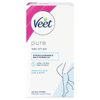 Veet PURE Cold Wax Strips Legs & Body Sensitive Skin 20 Pack images 0
