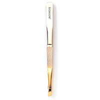 Basicare Slant Tip Half Gold Blade Tweezers Stainless Steel 85mm images 0