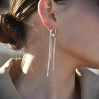 Culturesse Stellar Drape Diamante Tassel Earrings (Silver)  images 0