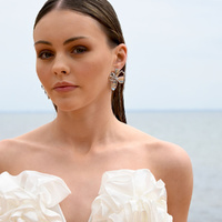 Culturesse Jolean Sculptured Flower Statement Earrings (Silver) images 0