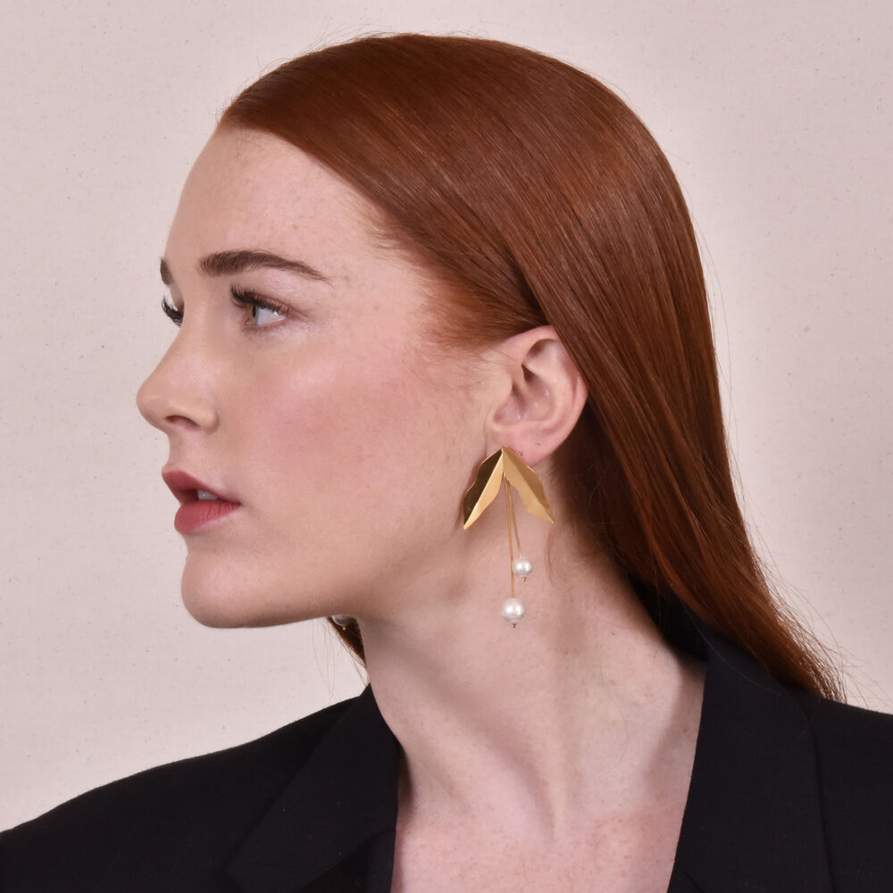 Culturesse Marjorie 24K Artisan Gold Leaf Earrings - Picture 15 of 18