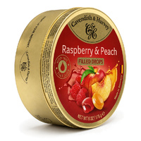 Cavendish & Harvey Raspberry & Peach Drops 175g Tin Sweets C&H Candy Lollies images 1