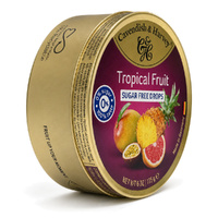 Cavendish & Harvey Tropical Fruit Drops 175g Tin Candy Lollies Sugar Free C&H images 1