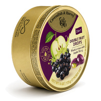 Cavendish & Harvey Double Fruit Blackcurrant Drops Filled With Apple 175gm Tin Sweets images 1