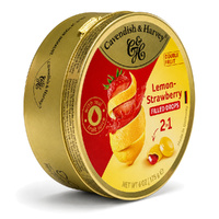 Cavendish & Harvey Double Fruit Lemon Drops Filled With Strawberry 175gm Tin Sweets images 1