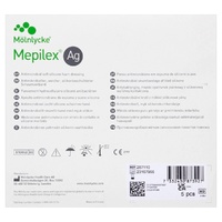 Mepilex Ag Antimicrobial Silicone Foam Dressing 10cm x 10cm 5 Pieces images 1