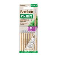 Piksters Bamboo Interdental Brushes Size 1 8 Pack Small Tooth Gaps images 1