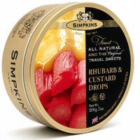 Simpkins Rhubarb and Custard Drops 175g Tin Sweets Candy Lollies images 1