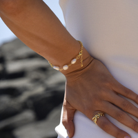 Culturesse Louve Freshwater Pearl Dual Chain Bracelet (Gold Vermeil) images 1