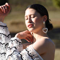 Culturesse Iris Pearly Heart Drop Earrings (My ears are not pierced) images 1