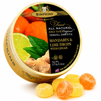 Simpkins Mandarin Lime and Ginger Drops 200g Tin Sweets Candy Lollies images 1