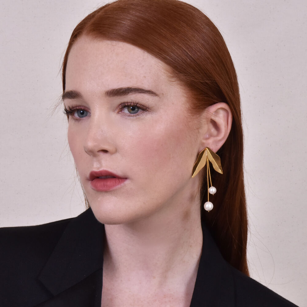 Culturesse Marjorie 24K Artisan Gold Leaf Earrings - Picture 16 of 18