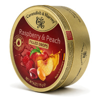 Cavendish & Harvey Raspberry & Peach Drops 175g Tin Sweets C&H Candy Lollies images 2