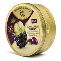 Cavendish & Harvey Double Fruit Blackcurrant Drops Filled With Apple 175gm Tin Sweets images 2