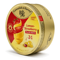 Cavendish & Harvey Double Fruit Lemon Drops Filled With Strawberry 175gm Tin Sweets images 2