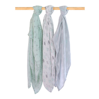 Bubba Blue Bamboo Mint Meadow Muslin Wrap 3pk Newborn Gift Baby Blanket images 2