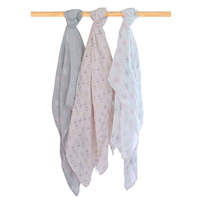 Bubba Blue Bamboo Pink Bloom Muslin Wrap 3pk Newborn Gift Baby Blanket images 2