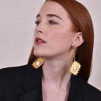 Culturesse Florence Luxury 24K Gold Dangle Earrings Clear Quartz (my ears are pierced) images 2