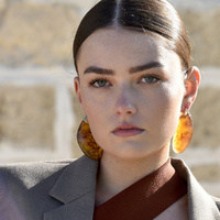 Culturesse Raya Bold Arc Resin Drop Earrings (Caramel Brown) images 2