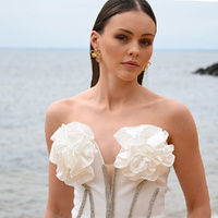 Culturesse Jolean Sculptured Flower Statement Earrings (Gold) images 2