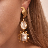 Culturesse Lilou Luxury 24K Artisan Pearl Drop Earrings (my ears are pierced) images 2