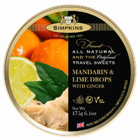 Simpkins Mandarin Lime and Ginger Drops 200g Tin Sweets Candy Lollies images 2