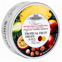 Simpkins Sugar Free Tropical Fruit Drops 175g Tin Sweets Candy Lollies images 2