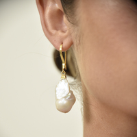 Culturesse Agata 24K Baroque Pearl Drop Earrings images 3