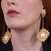 Culturesse Florence Luxury 24K Gold Dangle Earrings Clear Quartz (my ears are pierced) images 3