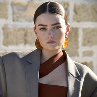 Culturesse Raya Bold Arc Resin Drop Earrings (Caramel Brown) images 3