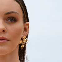 Culturesse Jolean Sculptured Flower Statement Earrings (Gold) images 3