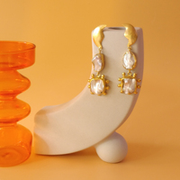 Culturesse Lilou Luxury 24K Artisan Pearl Drop Earrings (my ears are pierced) images 3