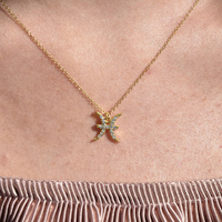 Culturesse Pisces Diamante Pendant Necklace (Gold) images 3