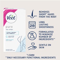 Veet PURE Cold Wax Strips Legs & Body Sensitive Skin 20 Pack images 4