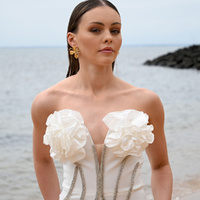 Culturesse Jolean Sculptured Flower Statement Earrings (Gold) images 4