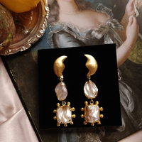 Culturesse Lilou Luxury 24K Artisan Pearl Drop Earrings (my ears are pierced) images 4