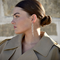 Culturesse Stellar Drape Diamante Tassel Earrings (Silver)  images 5