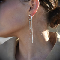 Culturesse Stellar Drape Diamante Tassel Earrings (Silver)  images 6