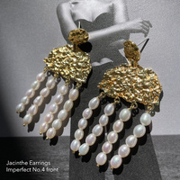 Culturesse Jacinthe 24K Sculpture Pearl Drop Earrings (Imperfect No.4) images 6