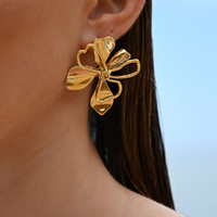 Culturesse Jolean Sculptured Flower Statement Earrings (Gold) images 6